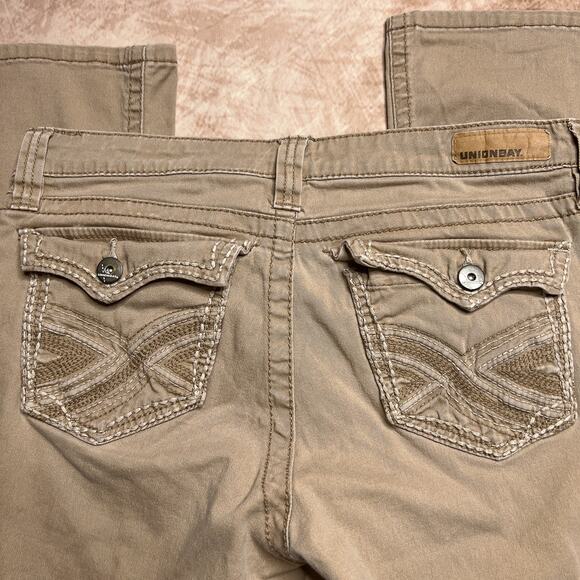 Vintage Y2K Unionbay True Boot Tan Low Rise Pants Embroidered Pockets Juniors 9 - Picture 4 of 11